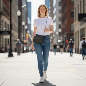 Free People Pebble Leather Gray Crossbody Wallet Metal Ball Detach Strap Trifold